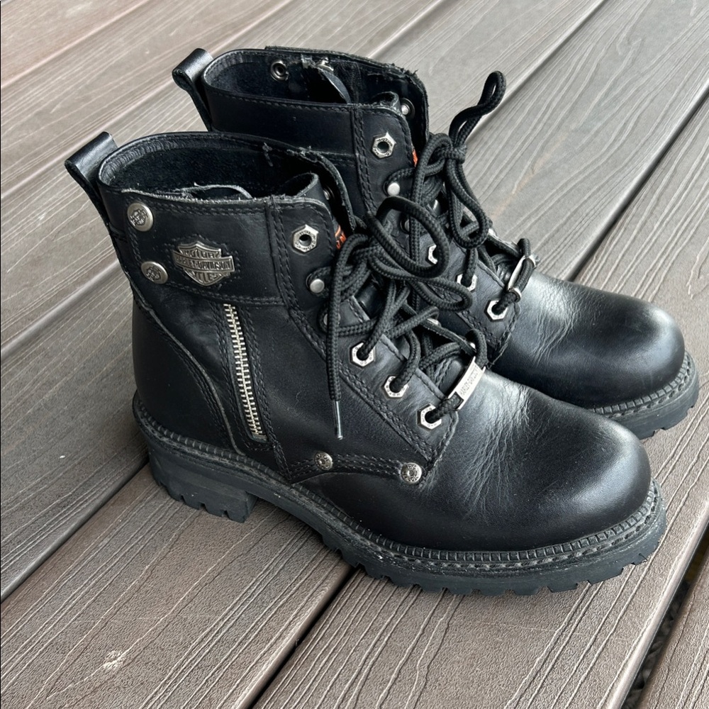 Harley-Davidson Womens Black Leather Lace-Up Boots Size 7 1/2.